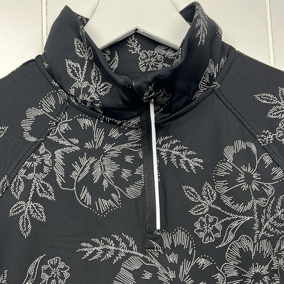 Avia Womens Workout Jacket XS 0-2 Black/Cream Floral Print 1/4 Zip Thumb Holes - Picture 2 of 13